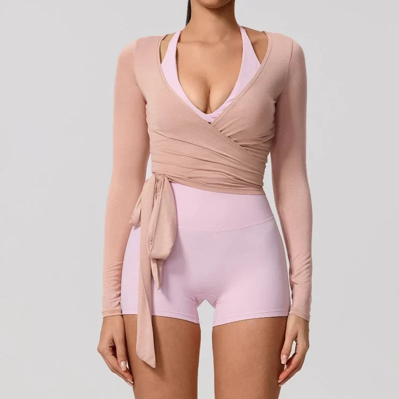Tie-Waist Yoga Wrap Top